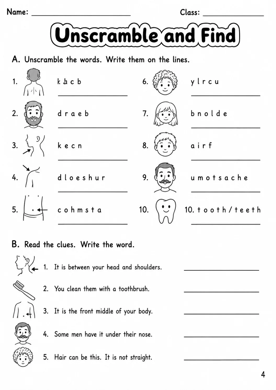 The Body and the Face Movers Vocabulary Worksheet Pack page 6 printable worksheet preview