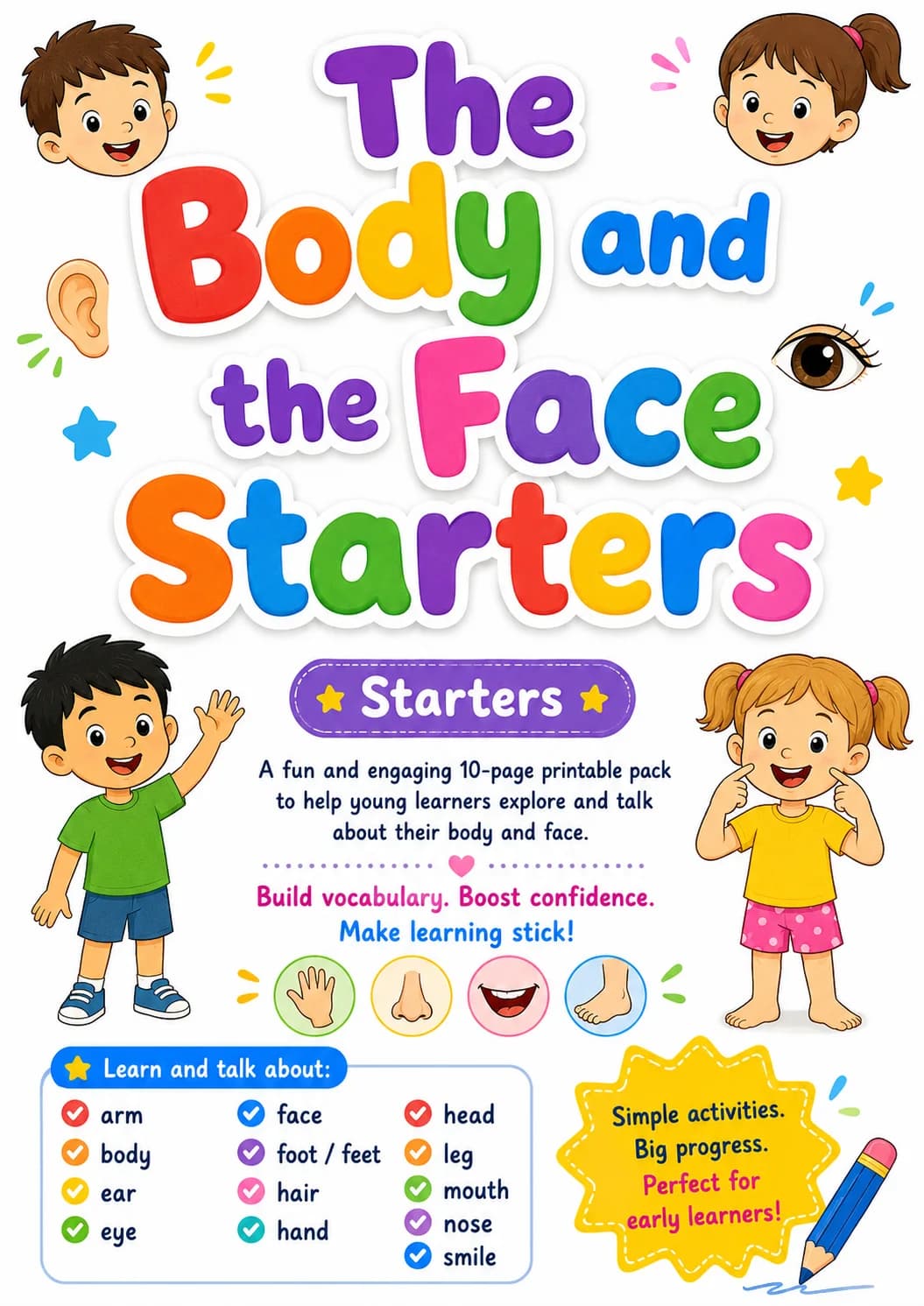 The Body and the Face Starters Vocabulary Worksheet Pack page 2 printable worksheet preview
