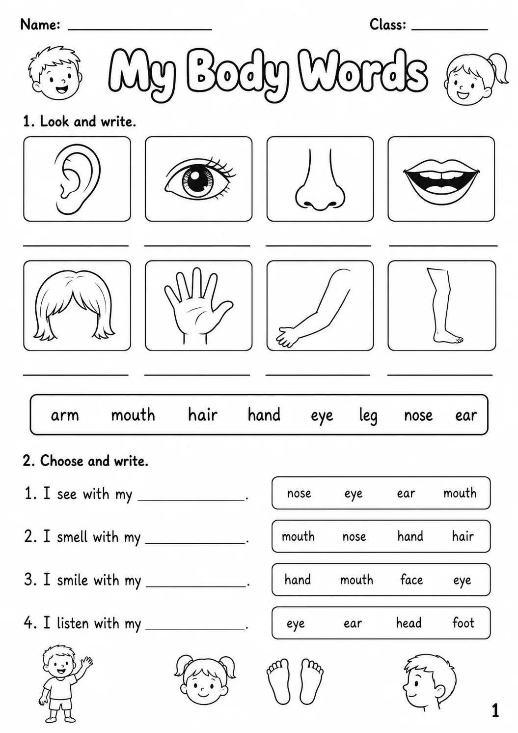 The Body and the Face Starters Vocabulary Worksheet Pack page 4 printable worksheet preview