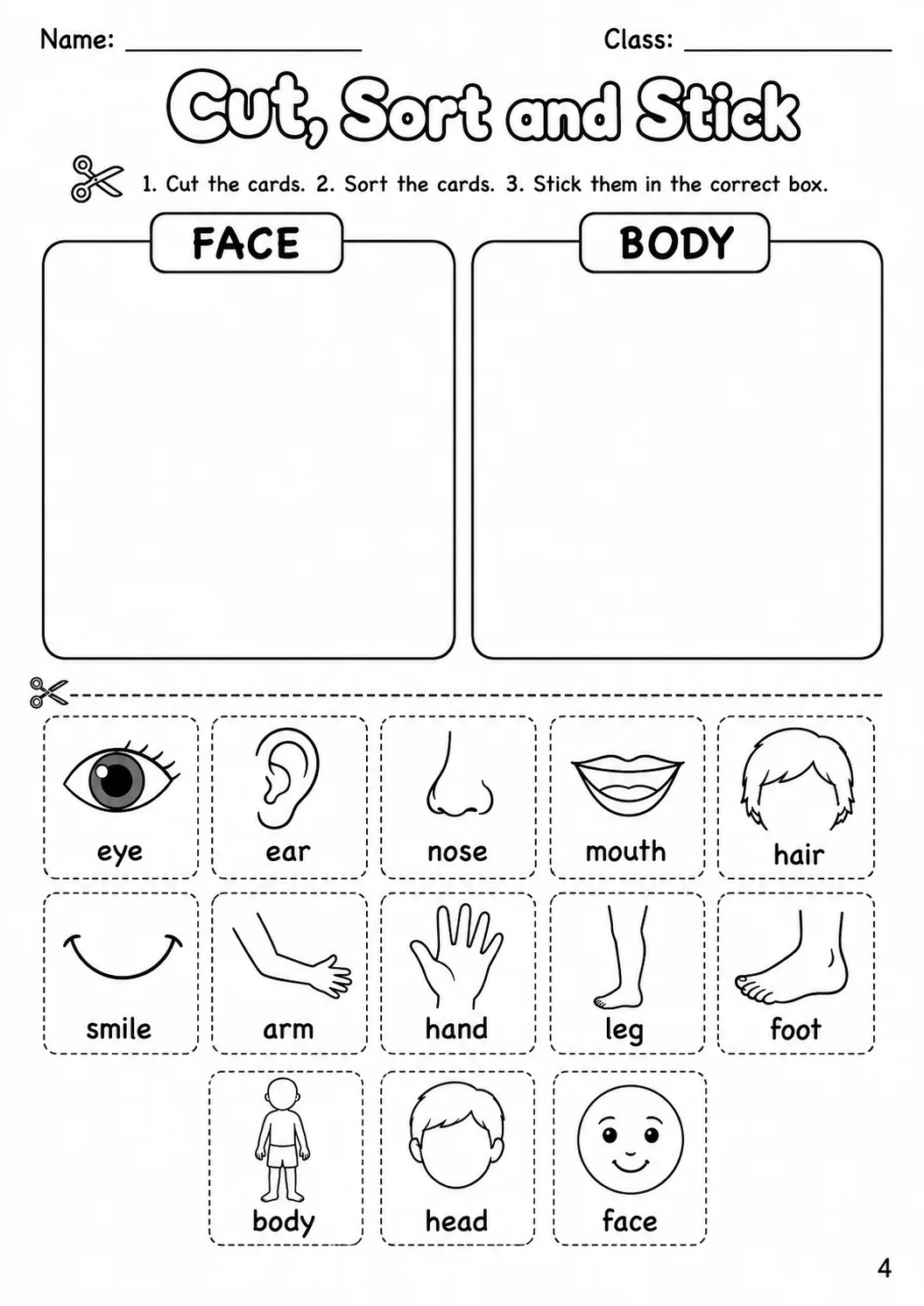 The Body and the Face Starters Vocabulary Worksheet Pack page 7 printable worksheet preview