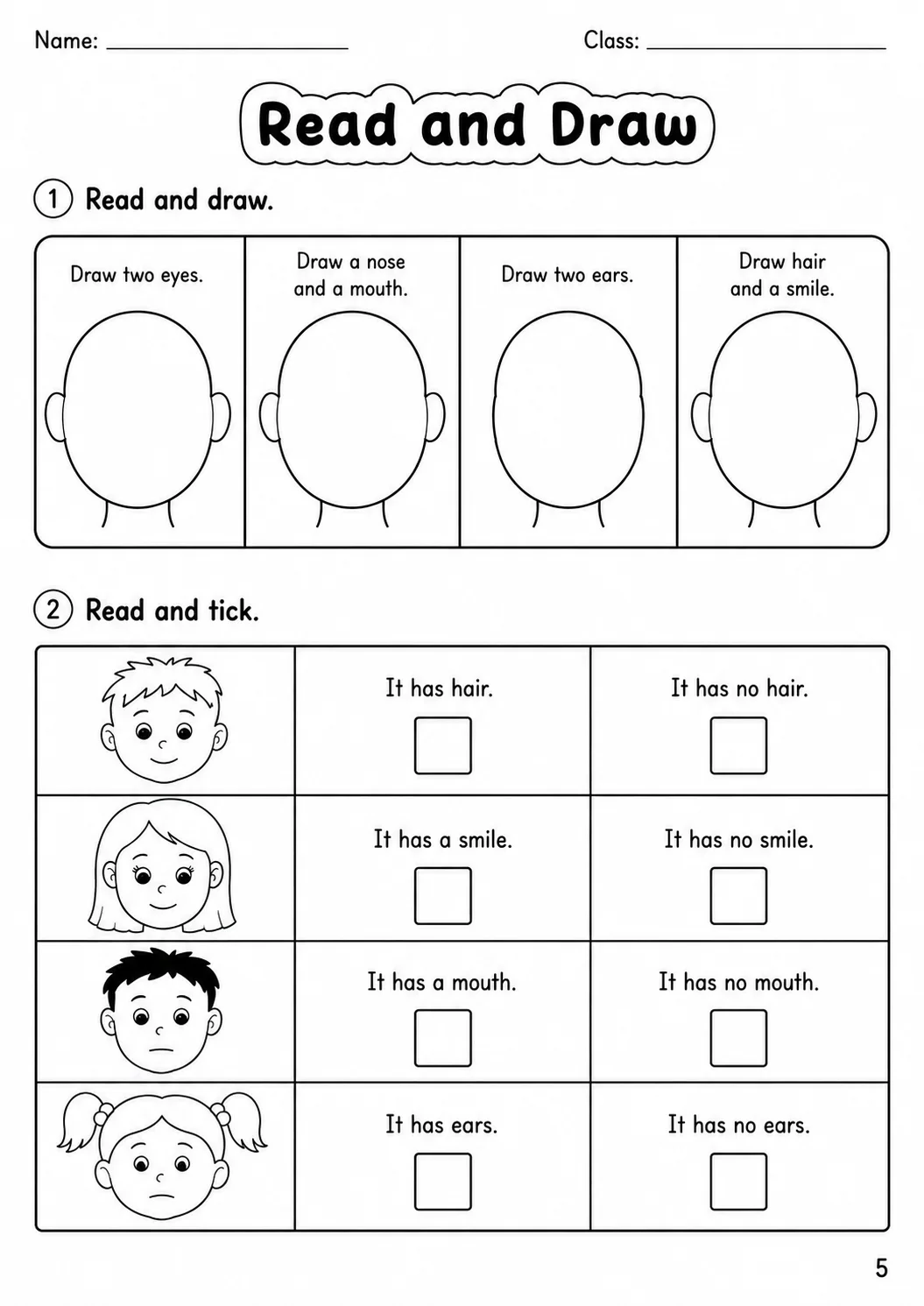 The Body and the Face Starters Vocabulary Worksheet Pack page 8 printable worksheet preview