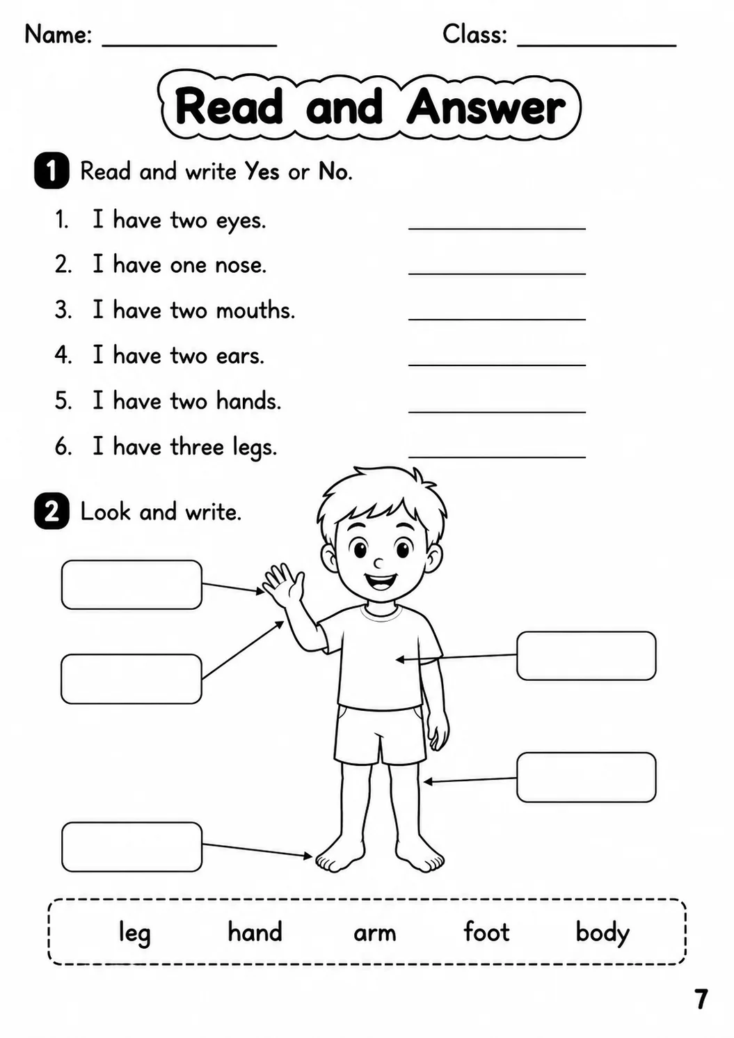 The Body and the Face Starters Vocabulary Worksheet Pack page 10 printable worksheet preview