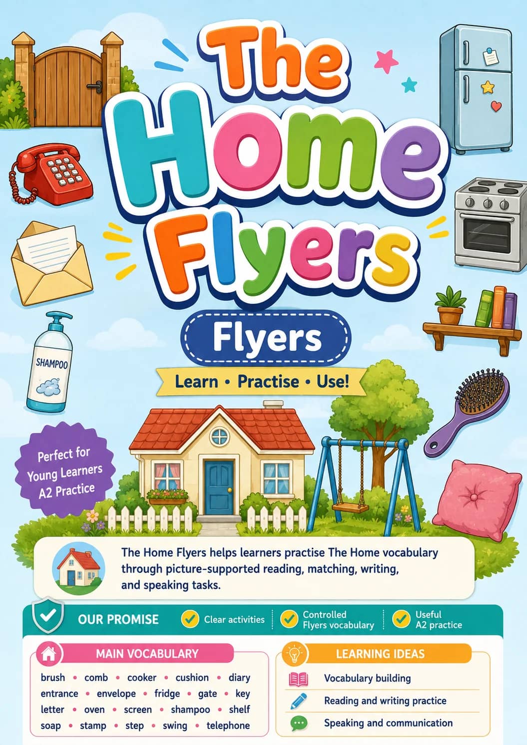 The Home Flyers Vocabulary Worksheet Pack printable Flyers English worksheet pack preview from KiwiBee