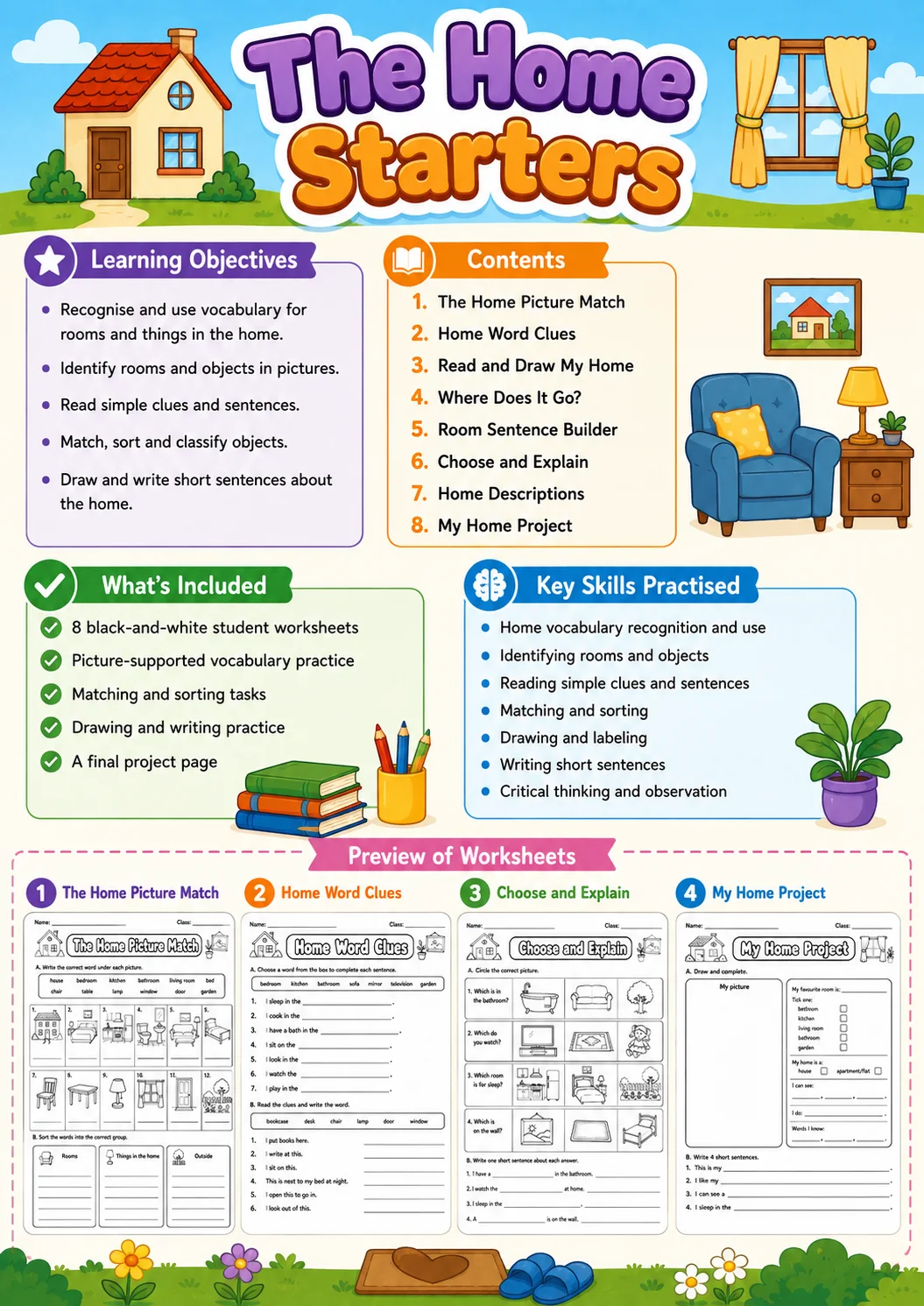 The Home Starters Vocabulary Worksheet Pack page 2 printable worksheet preview