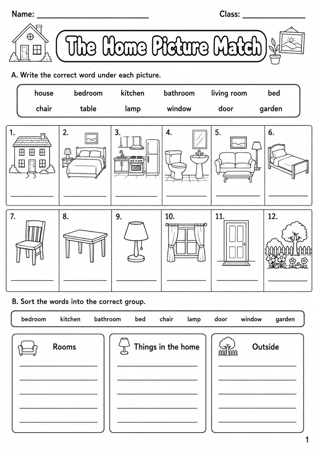 The Home Starters Vocabulary Worksheet Pack page 3 printable worksheet preview