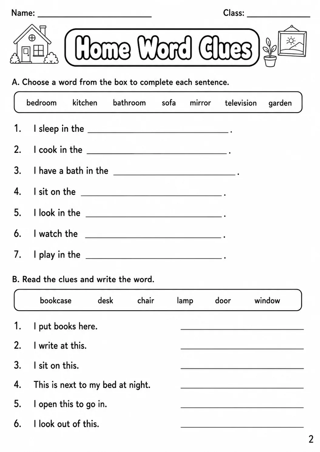 The Home Starters Vocabulary Worksheet Pack page 5 printable worksheet preview