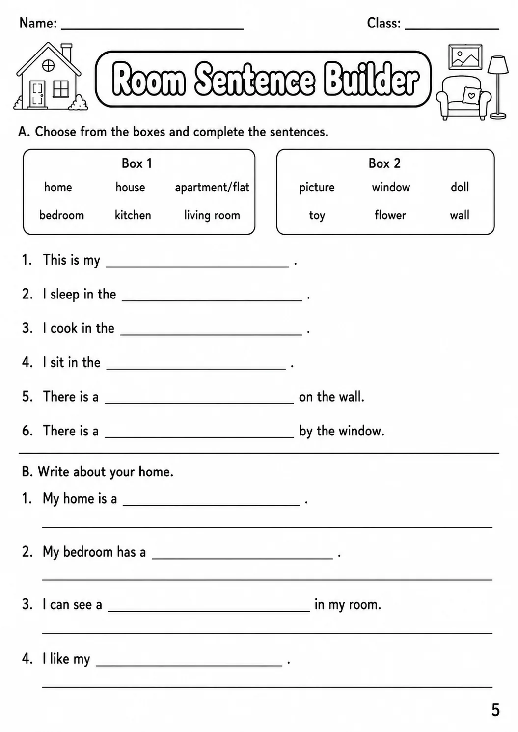 The Home Starters Vocabulary Worksheet Pack page 9 printable worksheet preview