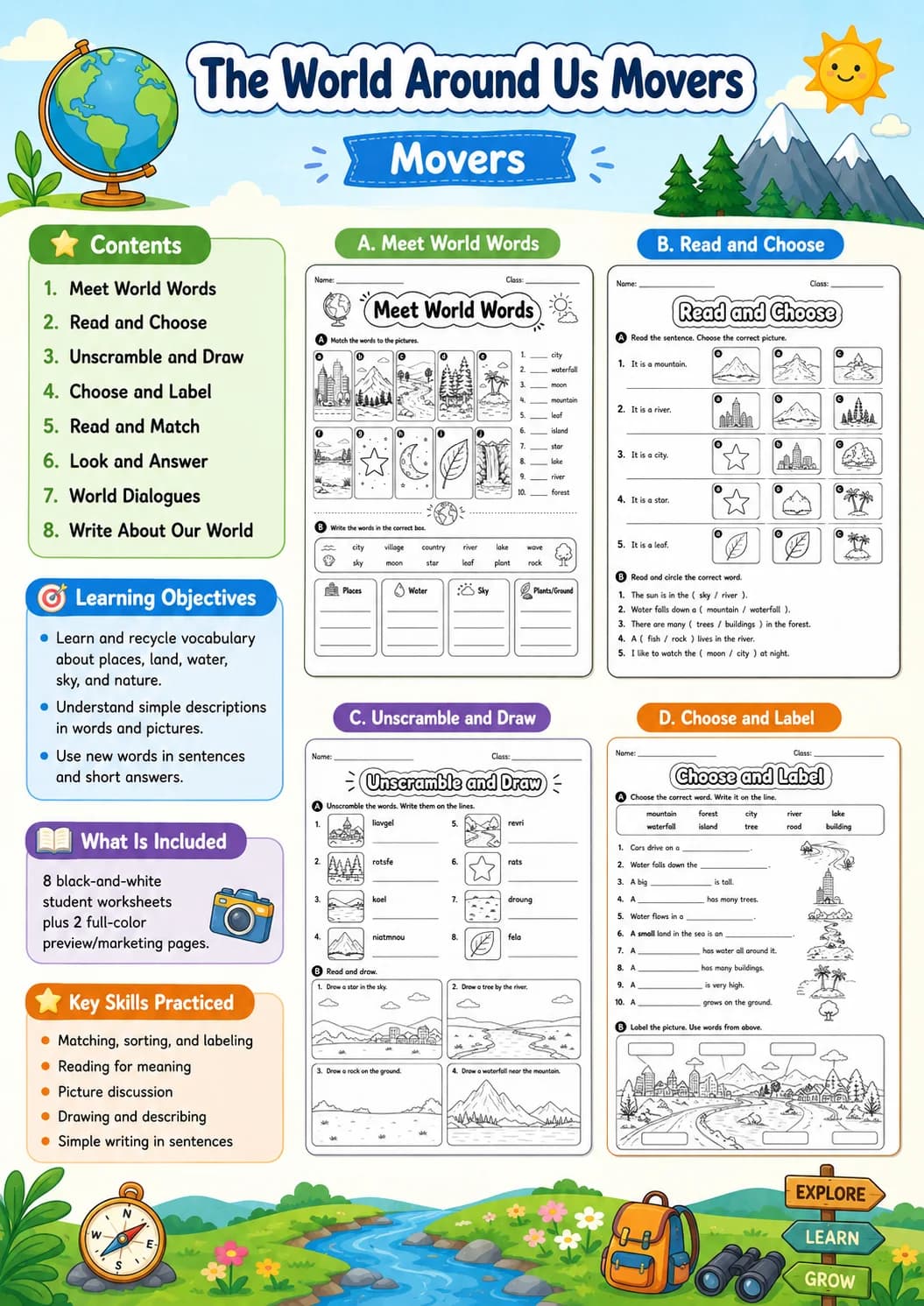 The World Around Us Movers Vocabulary Worksheet Pack page 2 printable worksheet preview