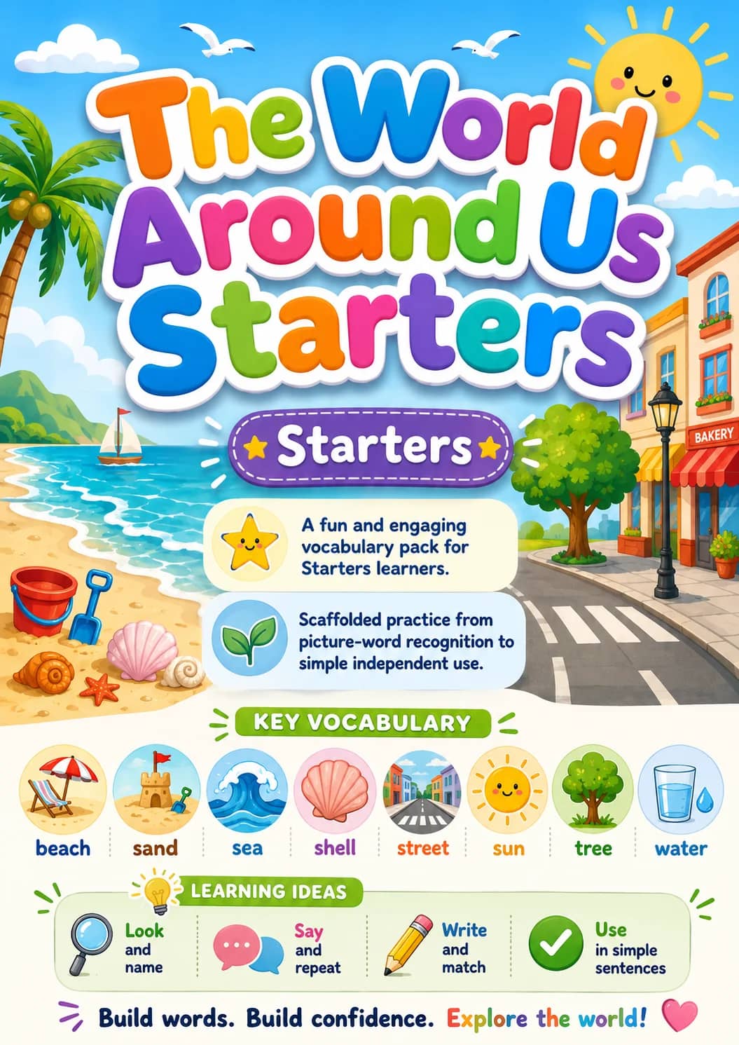 The World Around Us Starters Vocabulary Worksheet Pack printable Starters English worksheet pack preview from KiwiBee