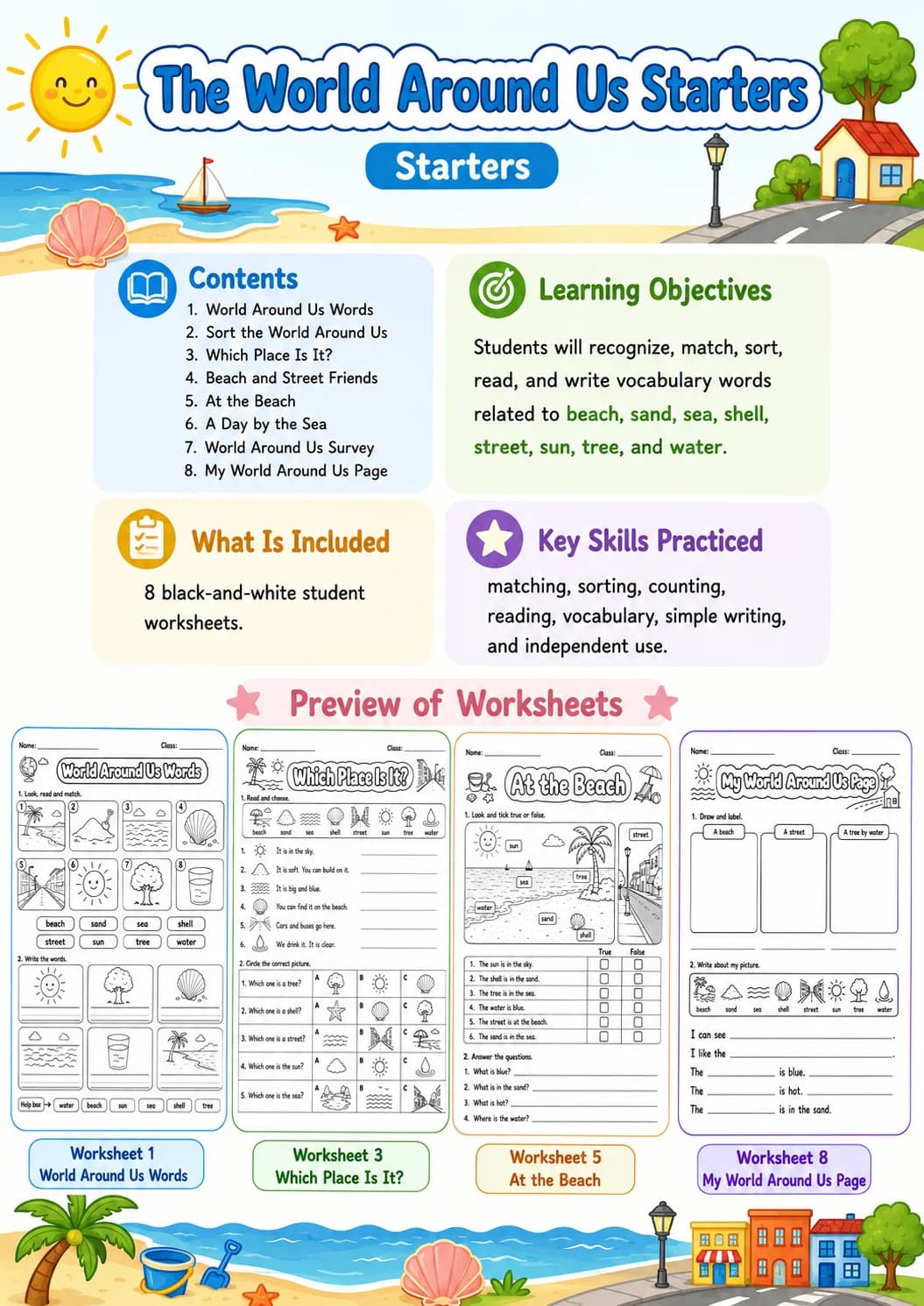 The World Around Us Starters Vocabulary Worksheet Pack page 2 printable worksheet preview