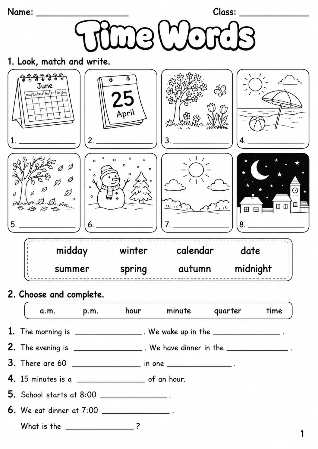 Time Flyers Vocabulary Worksheet Pack page 3 printable worksheet preview