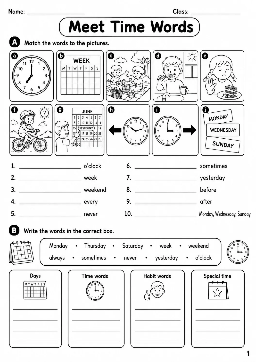 Time Movers Vocabulary Worksheet Pack page 3 printable worksheet preview