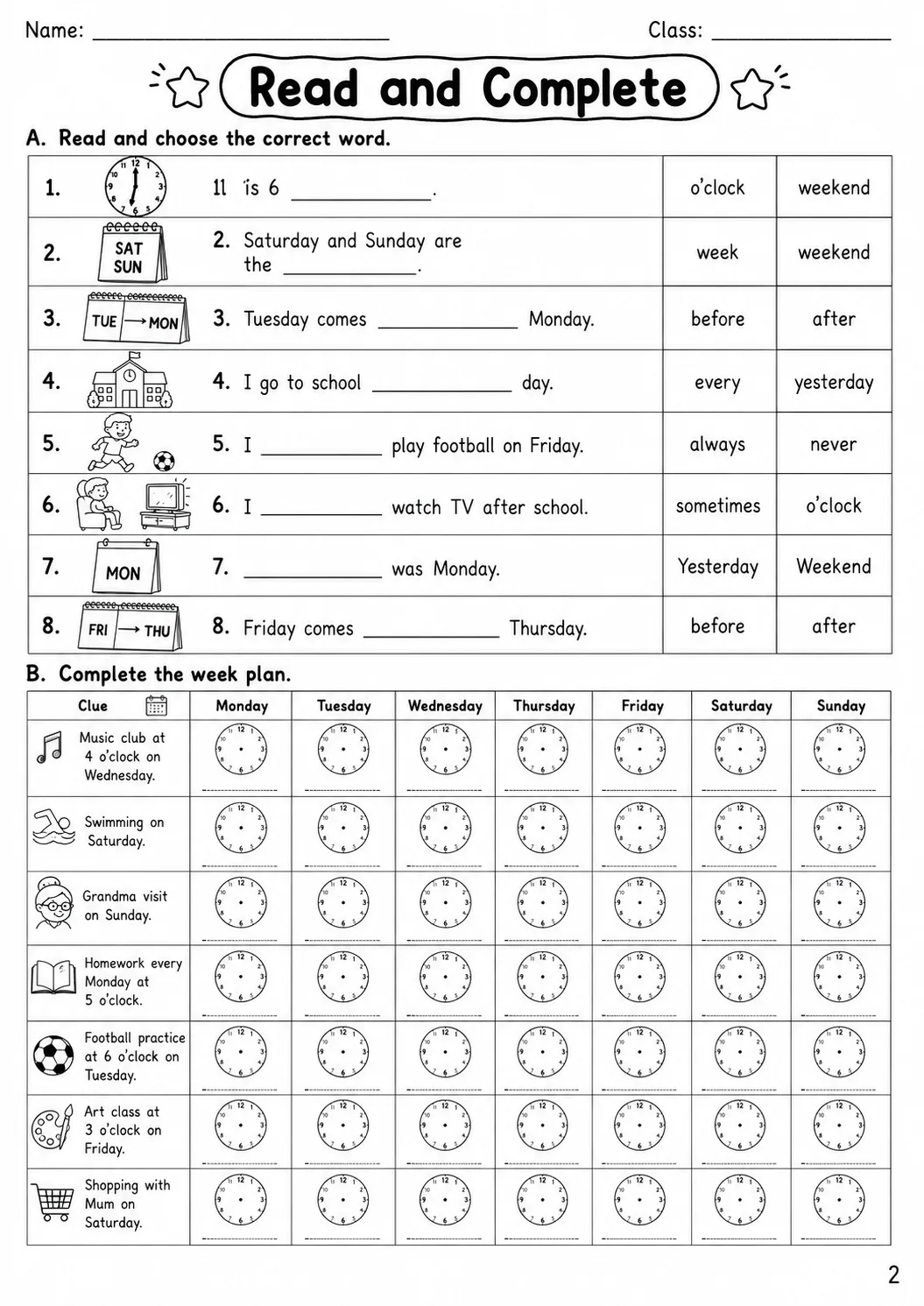 Time Movers Vocabulary Worksheet Pack page 4 printable worksheet preview