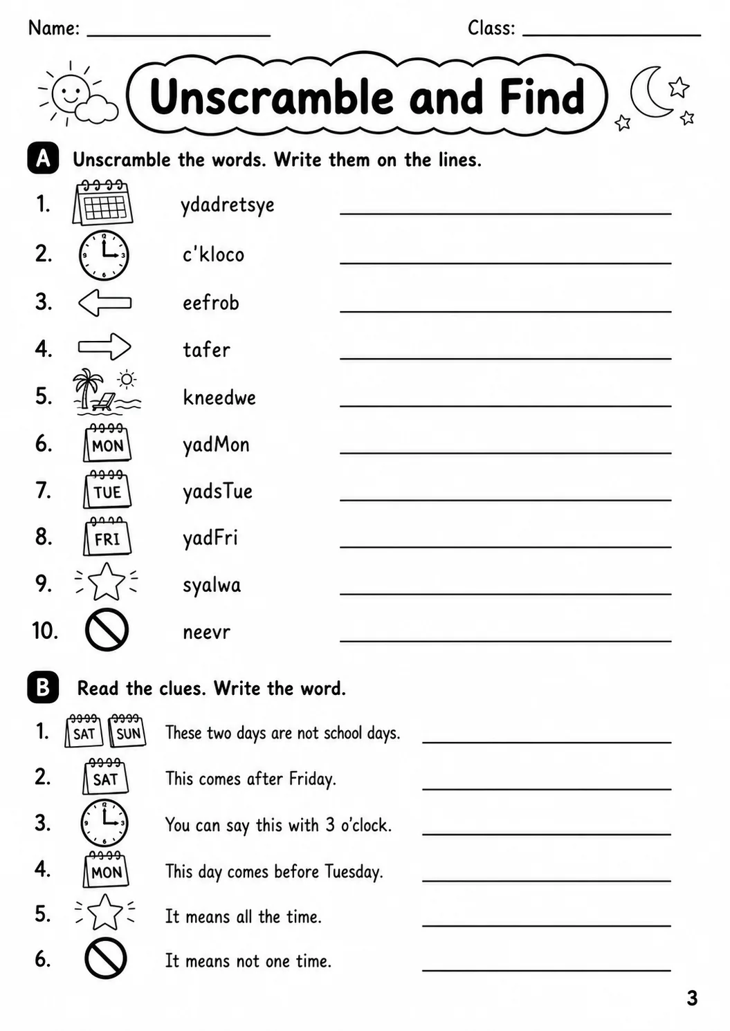 Time Movers Vocabulary Worksheet Pack page 5 printable worksheet preview