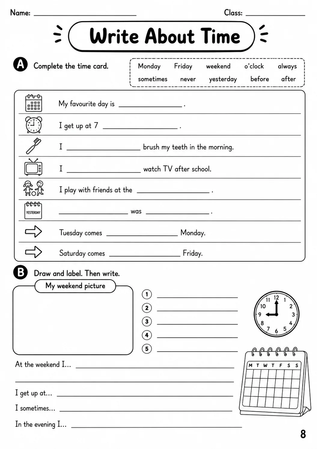 Time Movers Vocabulary Worksheet Pack page 10 printable worksheet preview