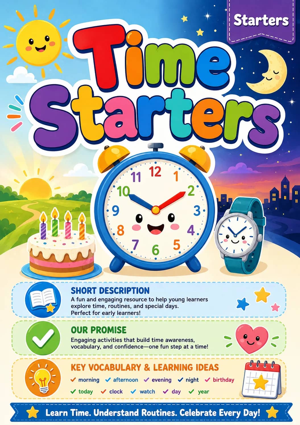 Time Starters Vocabulary Worksheet Pack printable Starters English worksheet pack preview from KiwiBee