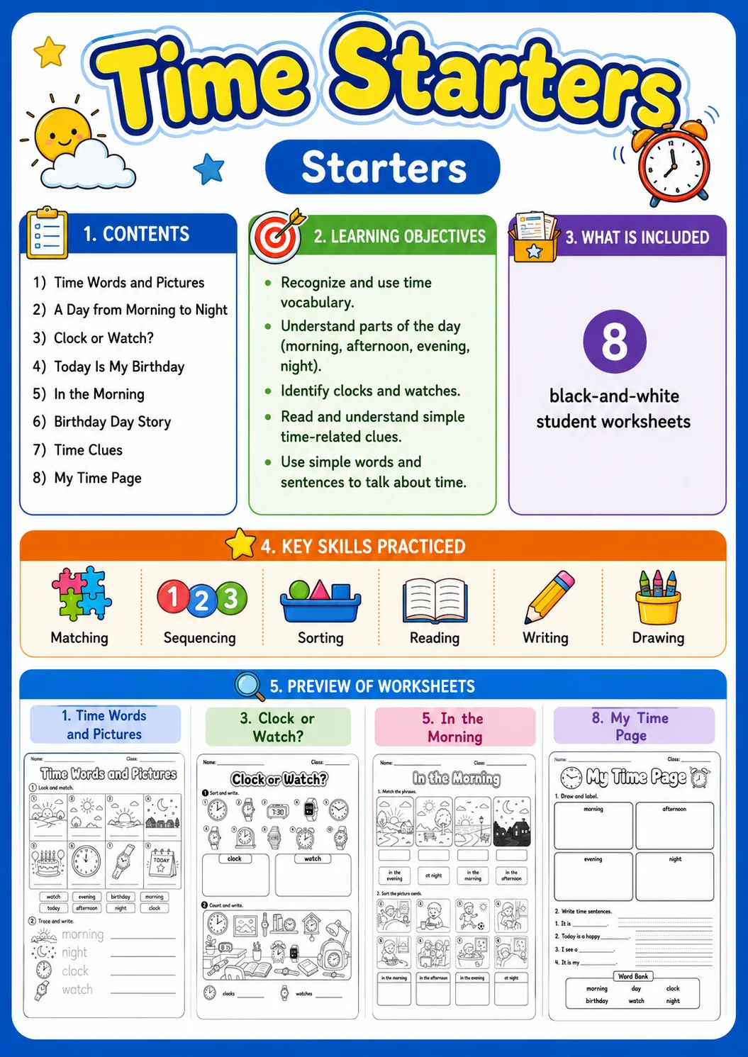 Time Starters Vocabulary Worksheet Pack page 2 printable worksheet preview