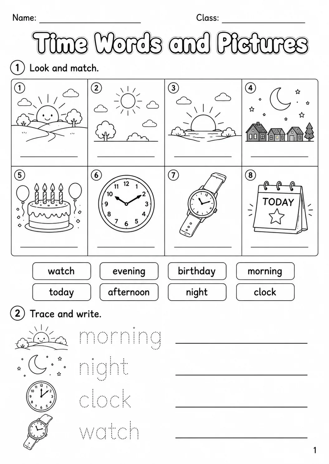 Time Starters Vocabulary Worksheet Pack page 3 printable worksheet preview