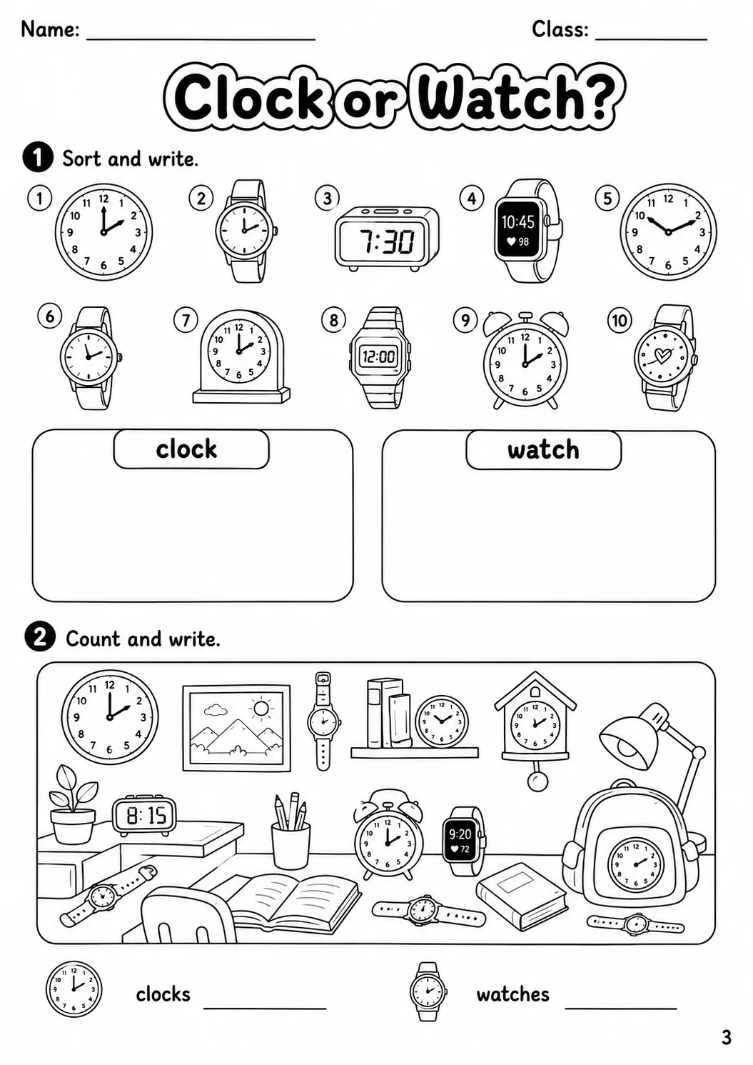Time Starters Vocabulary Worksheet Pack page 5 printable worksheet preview