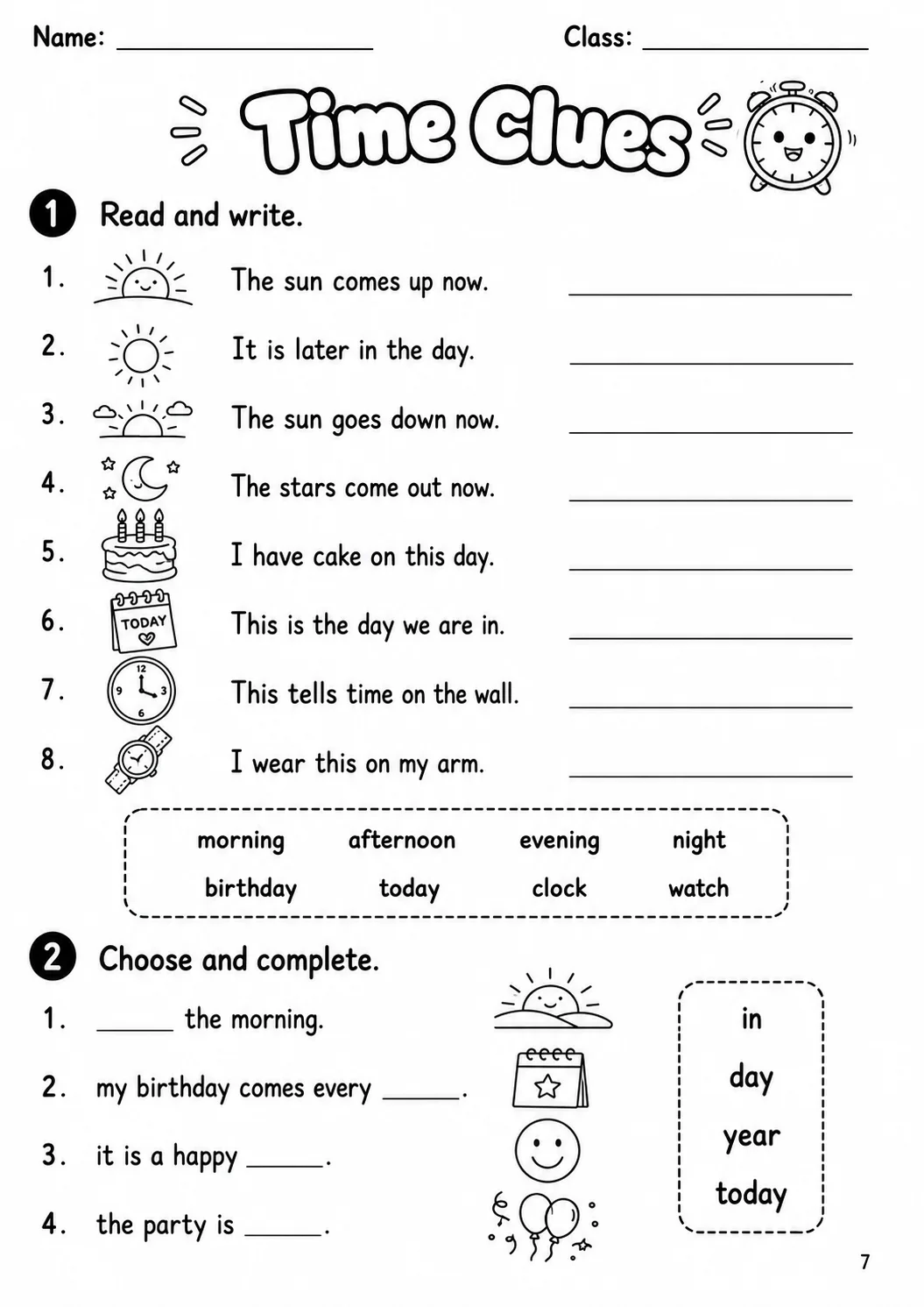 Time Starters Vocabulary Worksheet Pack page 9 printable worksheet preview