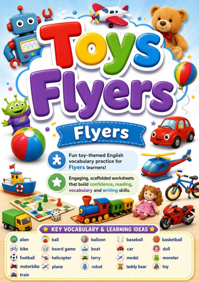 Toys Flyers Vocabulary Worksheet Pack