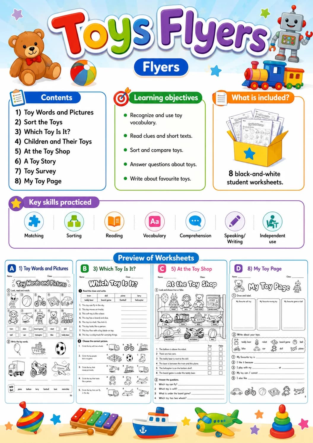 Toys Flyers Vocabulary Worksheet Pack page 2 printable worksheet preview