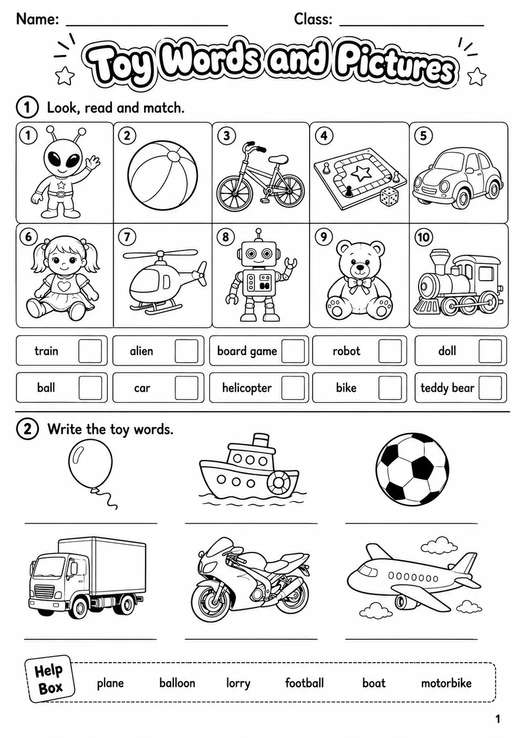 Toys Flyers Vocabulary Worksheet Pack page 3 printable worksheet preview