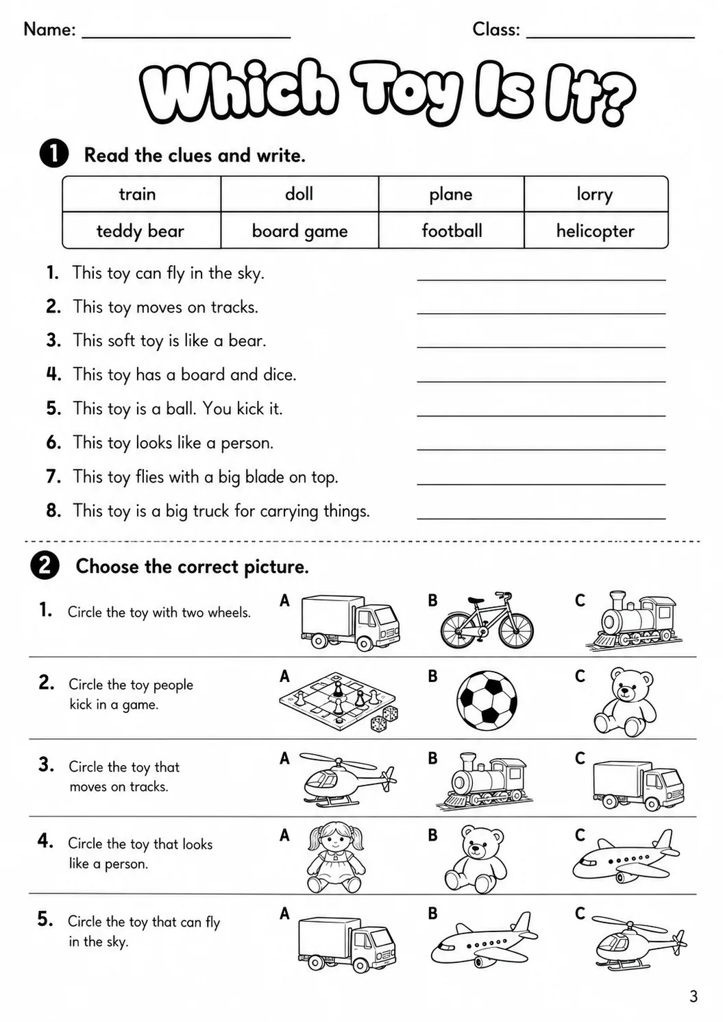 Toys Flyers Vocabulary Worksheet Pack page 5 printable worksheet preview