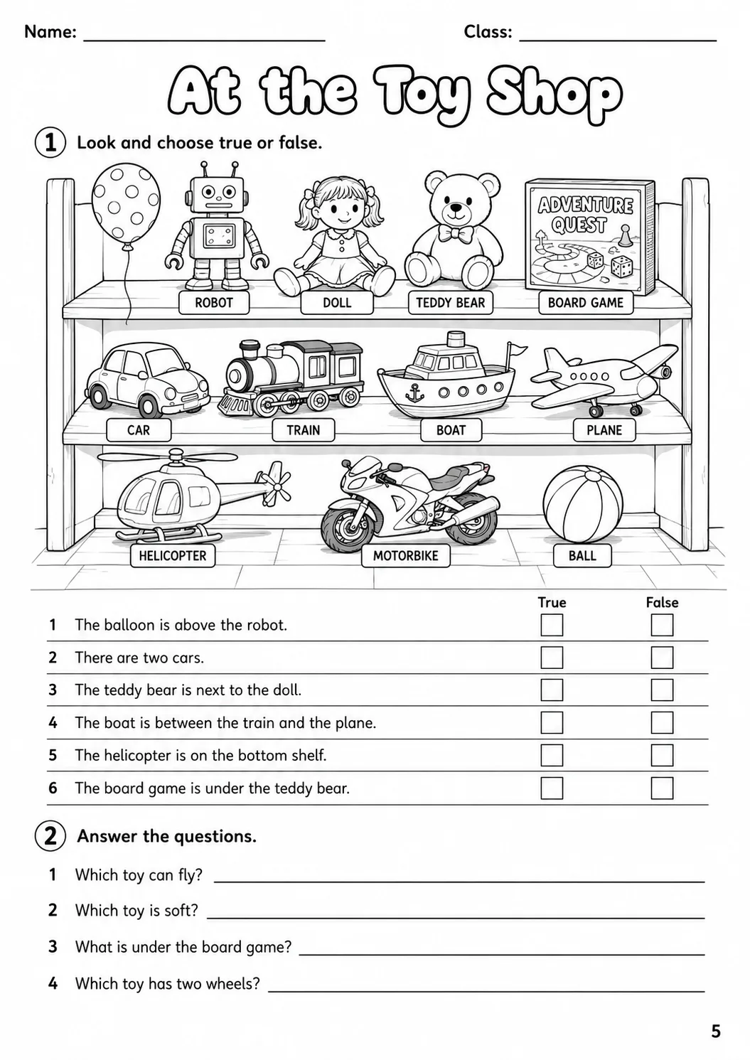 Toys Flyers Vocabulary Worksheet Pack page 7 printable worksheet preview
