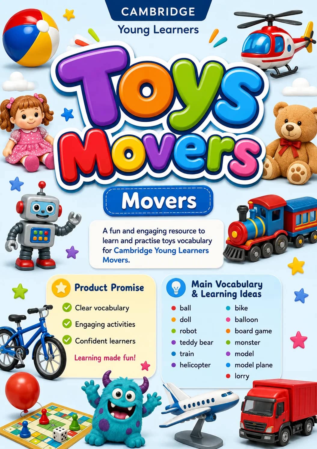 Toys Movers Vocabulary Worksheet Pack printable Movers English worksheet pack preview from KiwiBee
