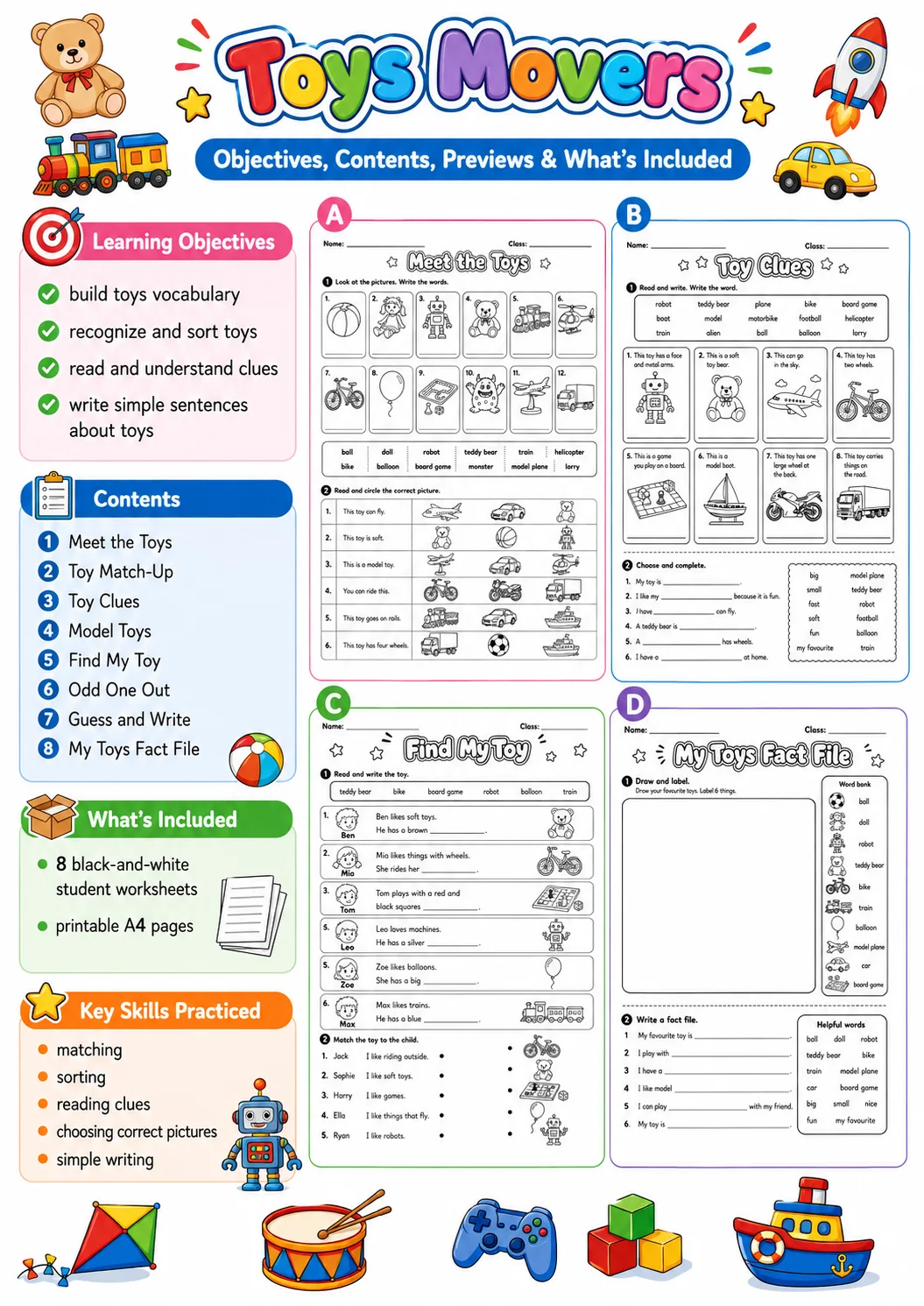 Toys Movers Vocabulary Worksheet Pack page 2 printable worksheet preview