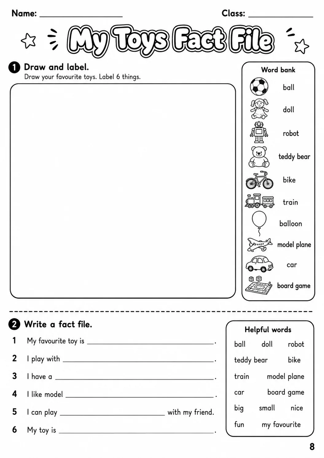 Toys Movers Vocabulary Worksheet Pack page 3 printable worksheet preview