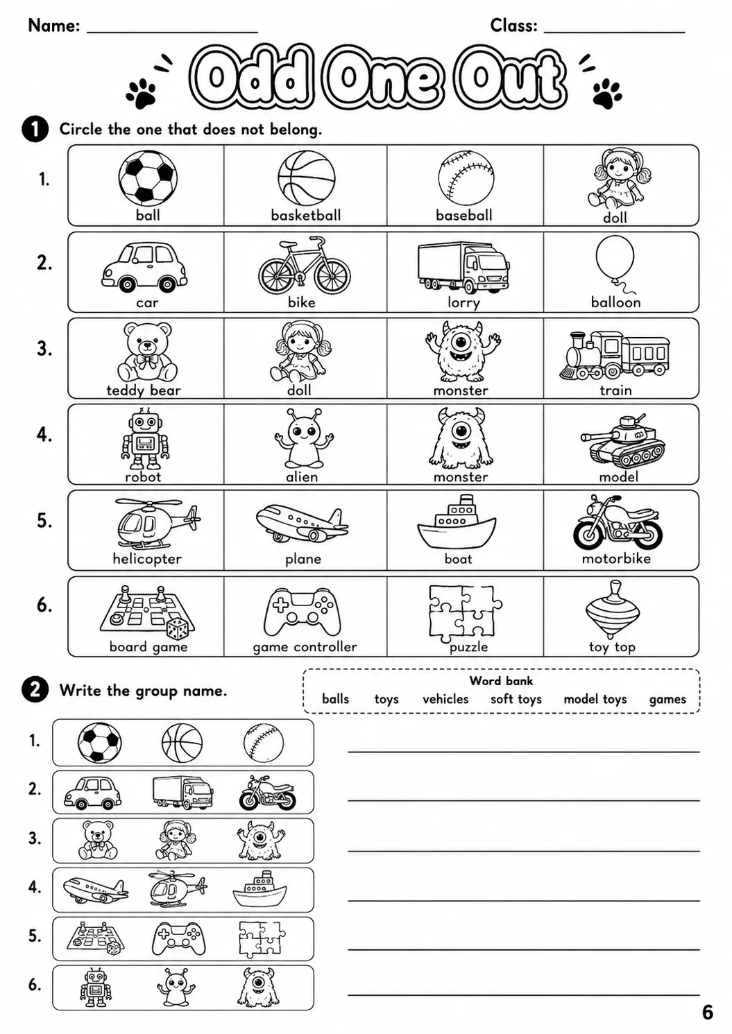 Toys Movers Vocabulary Worksheet Pack page 4 printable worksheet preview