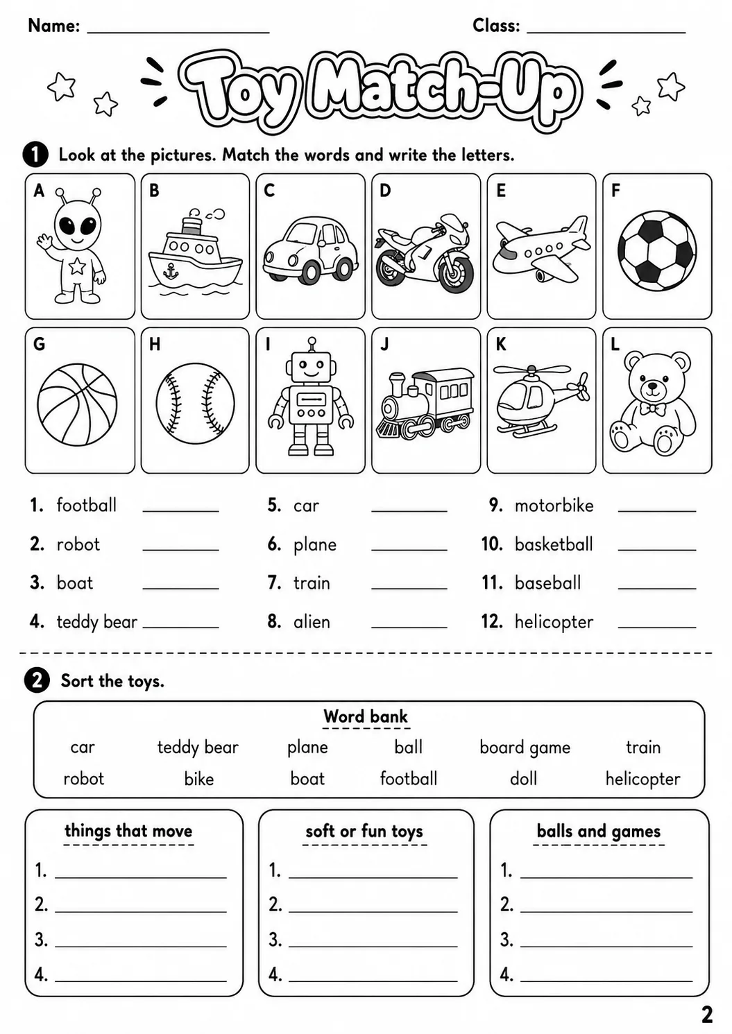 Toys Movers Vocabulary Worksheet Pack page 6 printable worksheet preview
