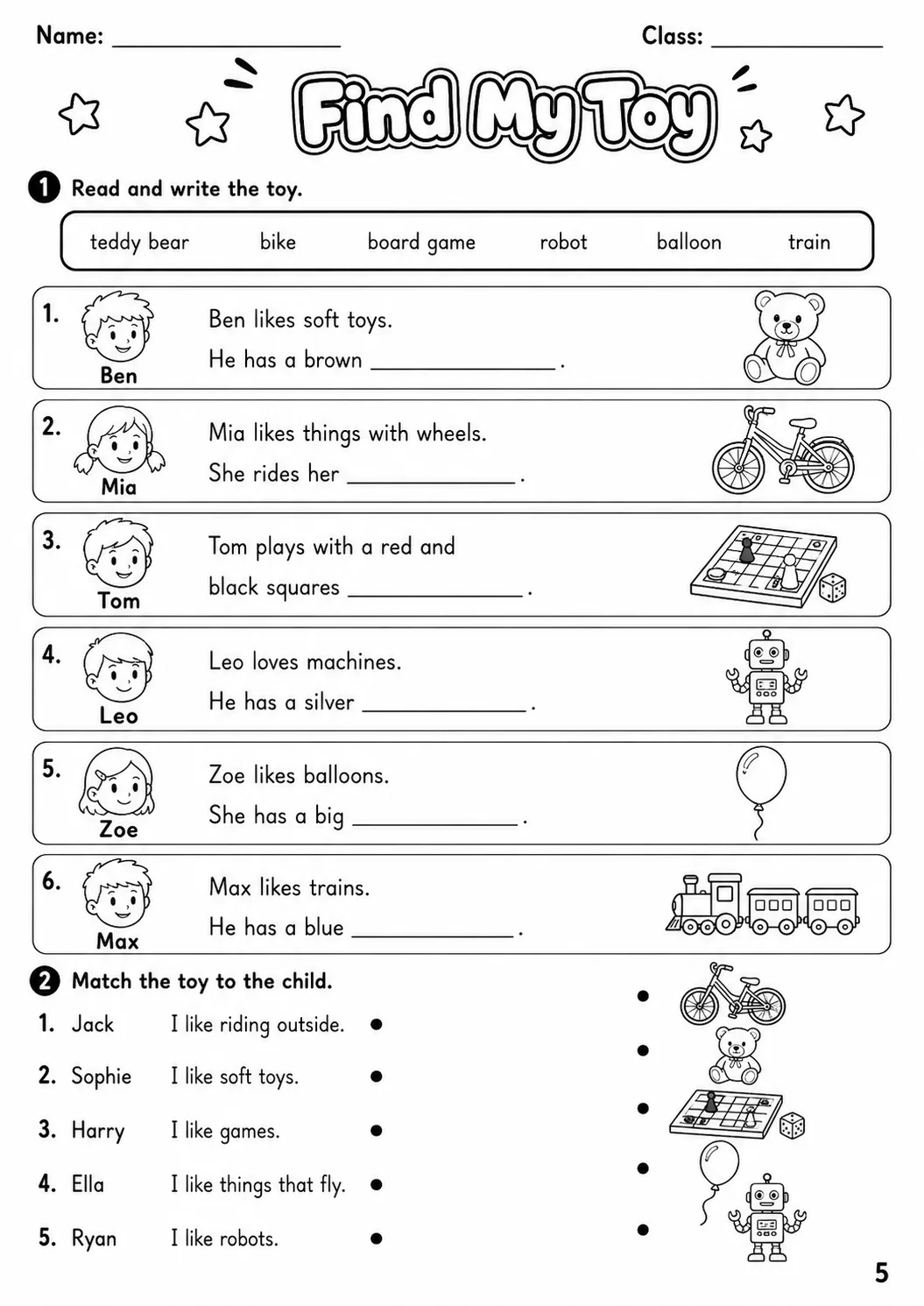 Toys Movers Vocabulary Worksheet Pack page 7 printable worksheet preview