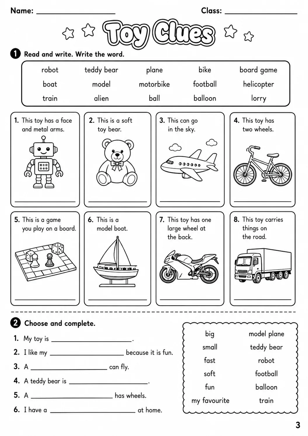 Toys Movers Vocabulary Worksheet Pack page 9 printable worksheet preview
