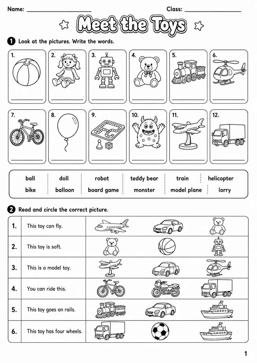 Toys Movers Vocabulary Worksheet Pack page 10 printable worksheet preview
