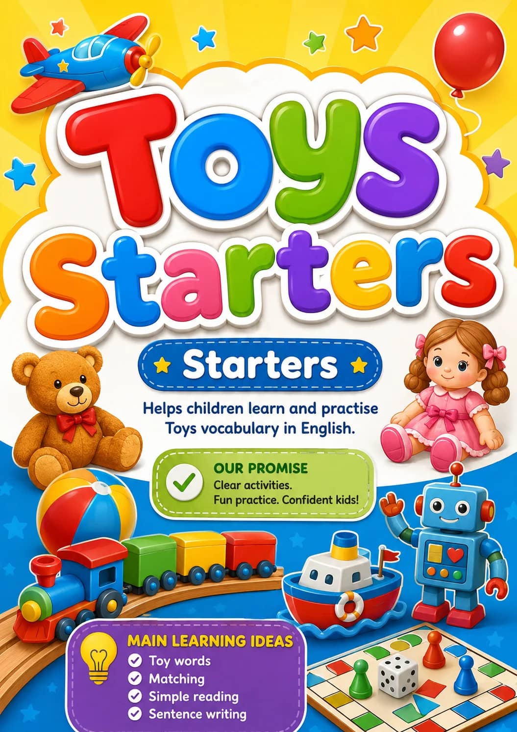 Toys Starters Vocabulary Worksheet Pack printable Starters English worksheet pack preview from KiwiBee