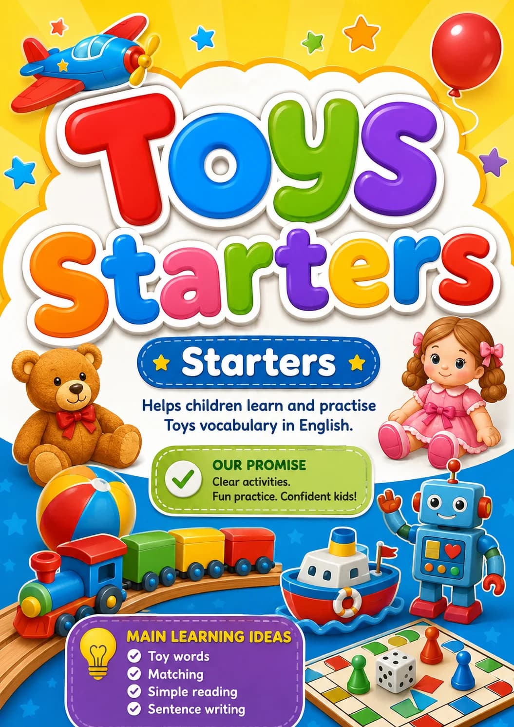 Toys Starters Vocabulary Worksheet Pack printable Starters English worksheet pack preview from KiwiBee