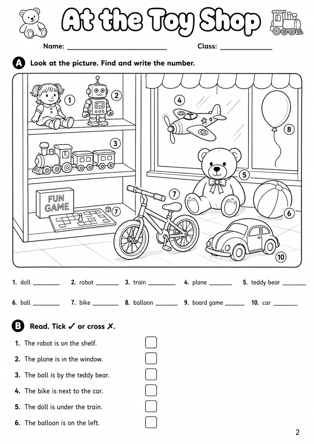 Toys Starters Vocabulary Worksheet Pack page 4 printable worksheet preview
