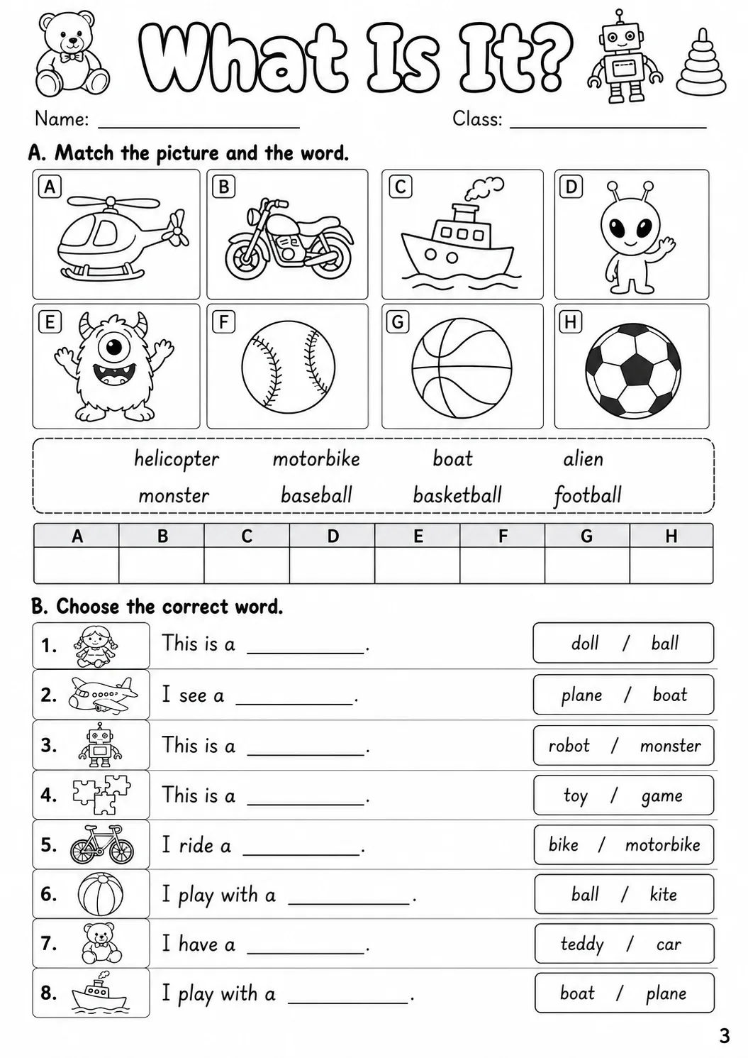 Toys Starters Vocabulary Worksheet Pack page 5 printable worksheet preview
