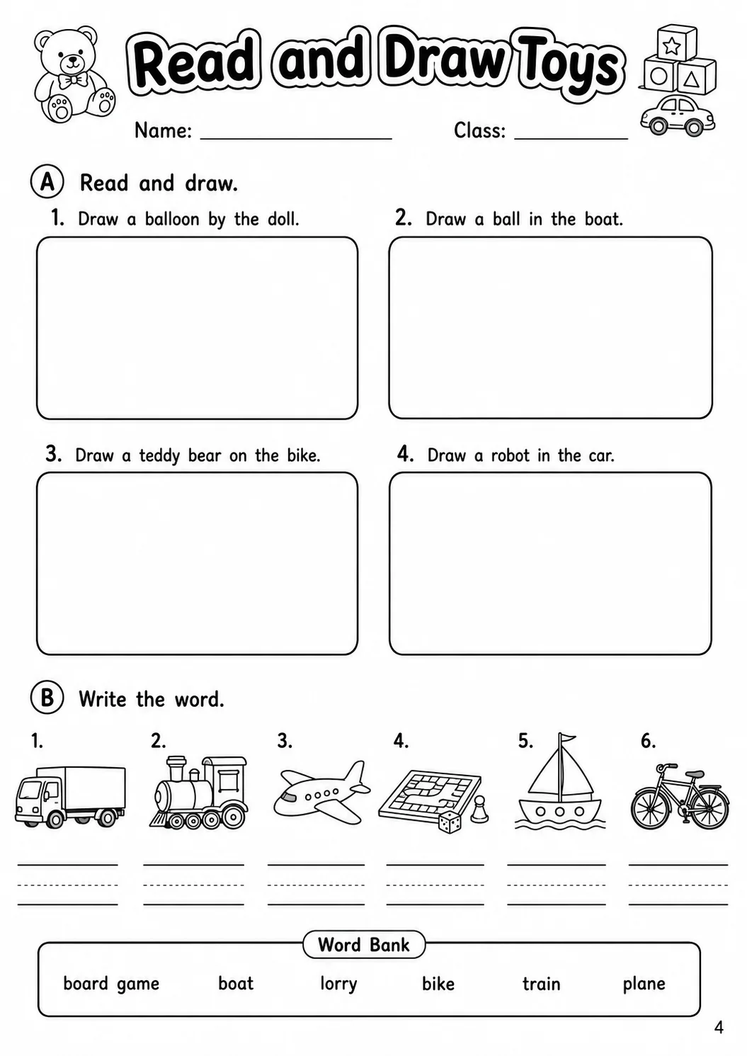 Toys Starters Vocabulary Worksheet Pack page 6 printable worksheet preview