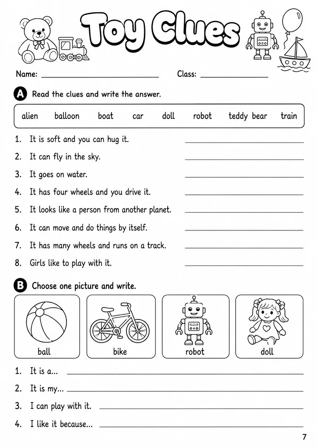 Toys Starters Vocabulary Worksheet Pack page 9 printable worksheet preview