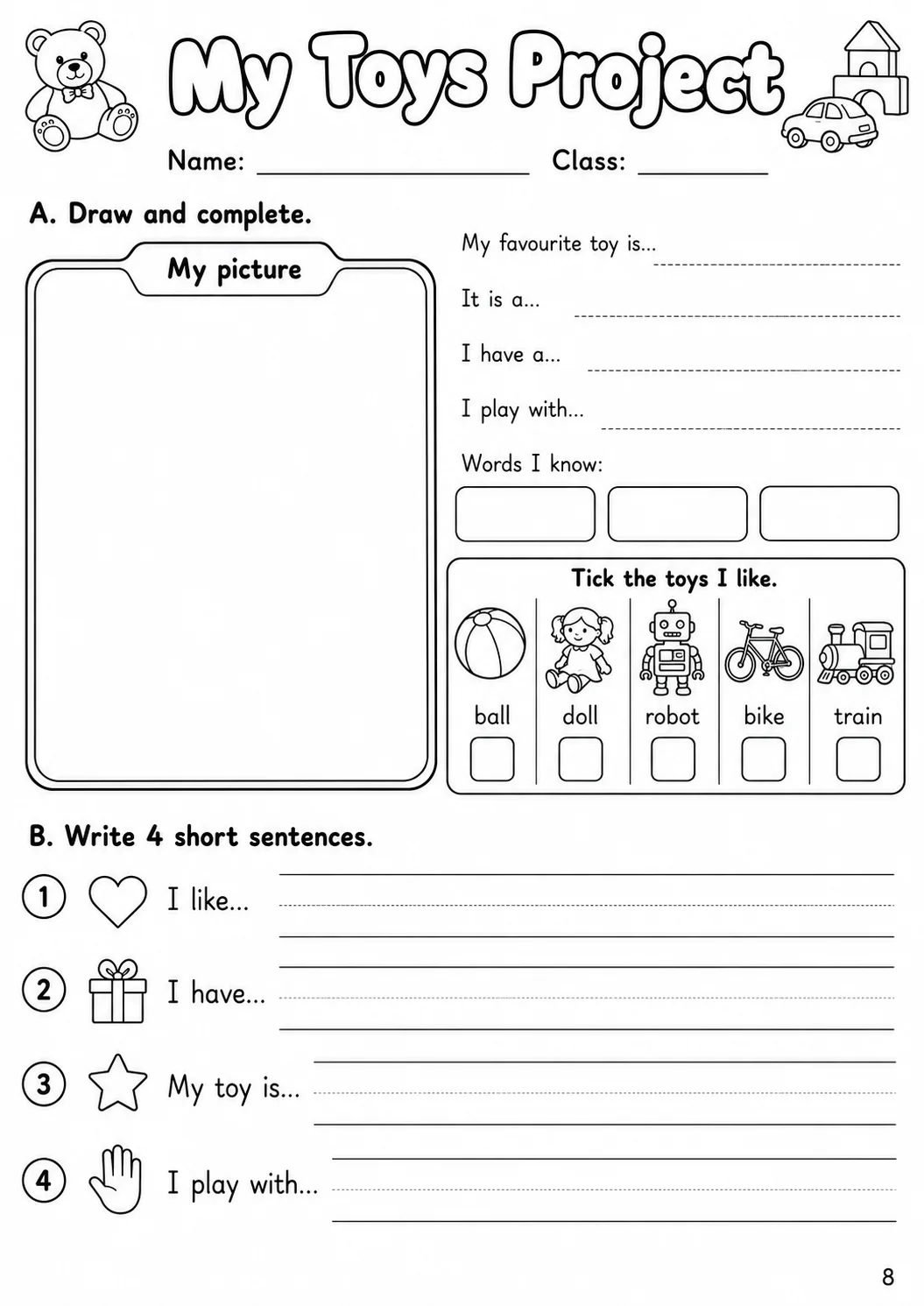 Toys Starters Vocabulary Worksheet Pack page 10 printable worksheet preview