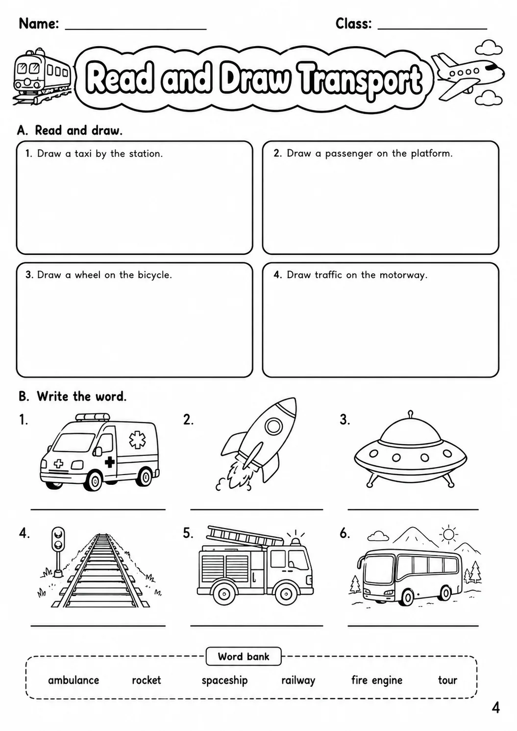 Transport Flyers Vocabulary Worksheet Pack page 6 printable worksheet preview