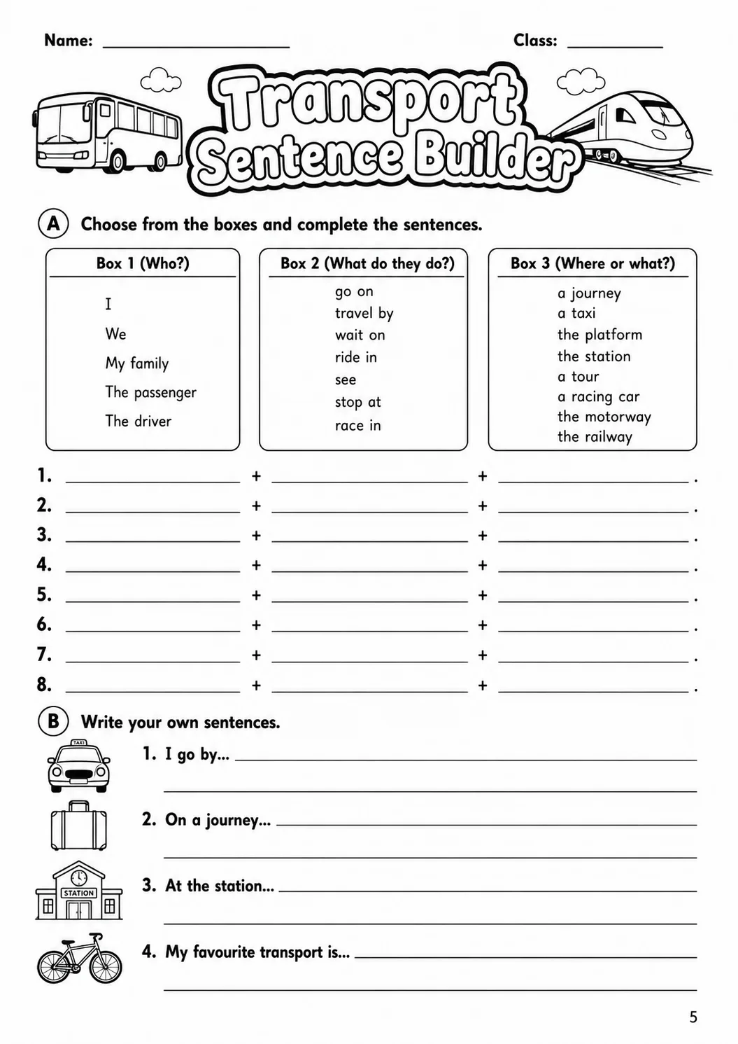 Transport Flyers Vocabulary Worksheet Pack page 7 printable worksheet preview