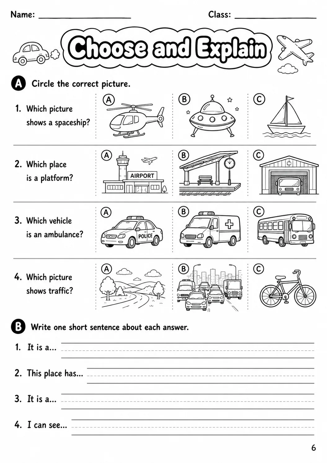 Transport Flyers Vocabulary Worksheet Pack page 8 printable worksheet preview