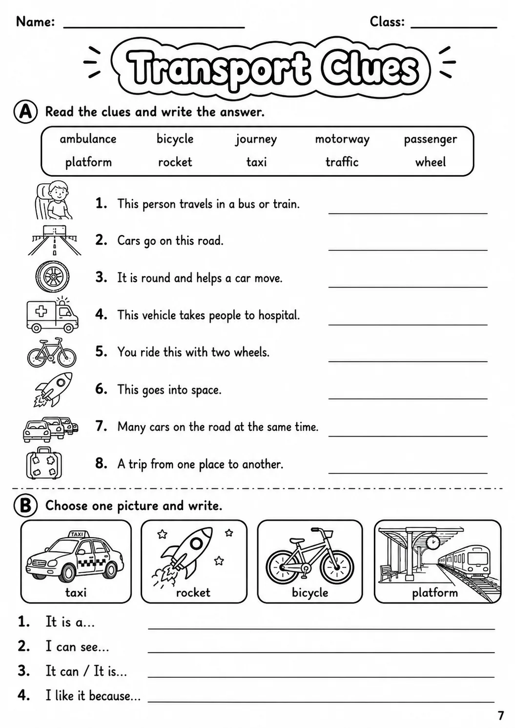 Transport Flyers Vocabulary Worksheet Pack page 9 printable worksheet preview