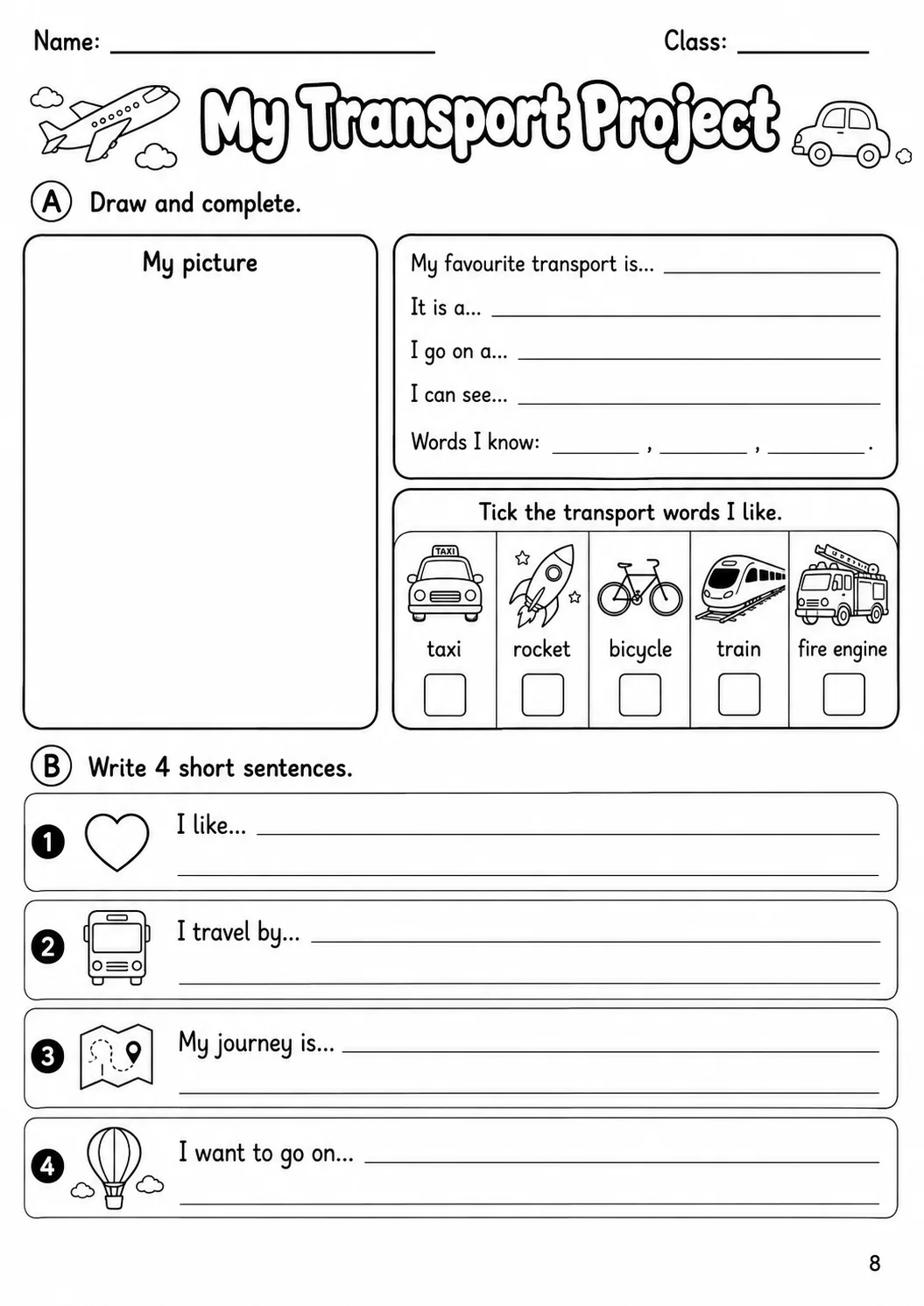 Transport Flyers Vocabulary Worksheet Pack page 10 printable worksheet preview