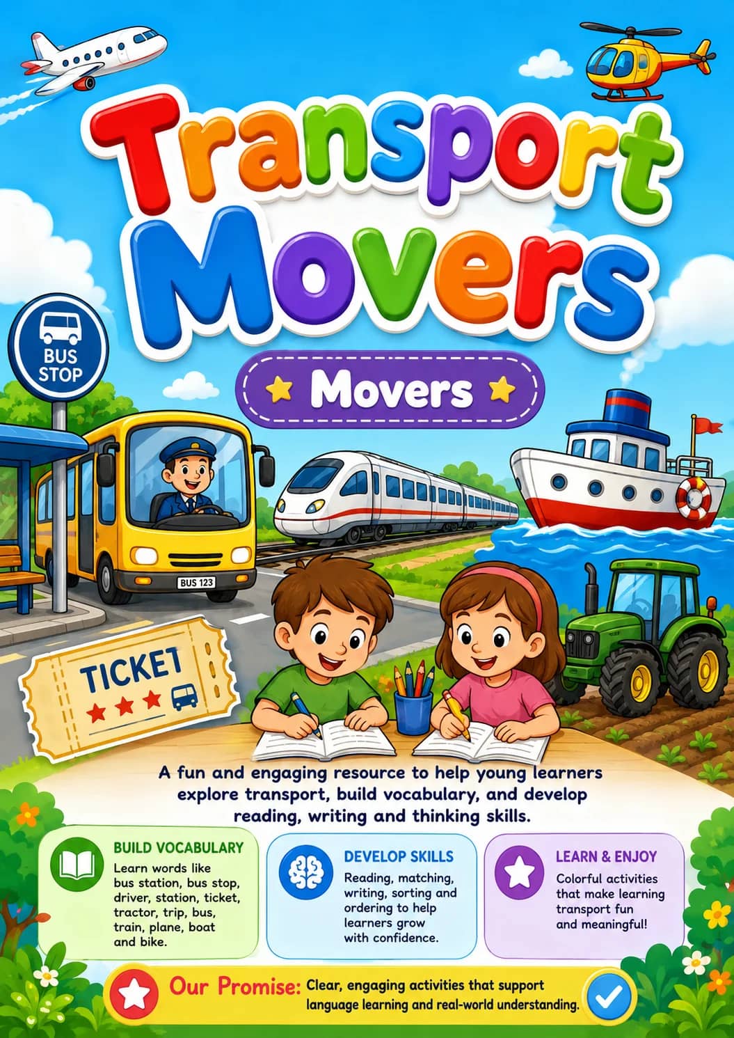 Transport Movers Vocabulary Worksheet Pack printable Movers English worksheet pack preview from KiwiBee